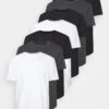 Pier One 7 PACK - T-Shirt Basic - Mottled Dark Grey/white/black